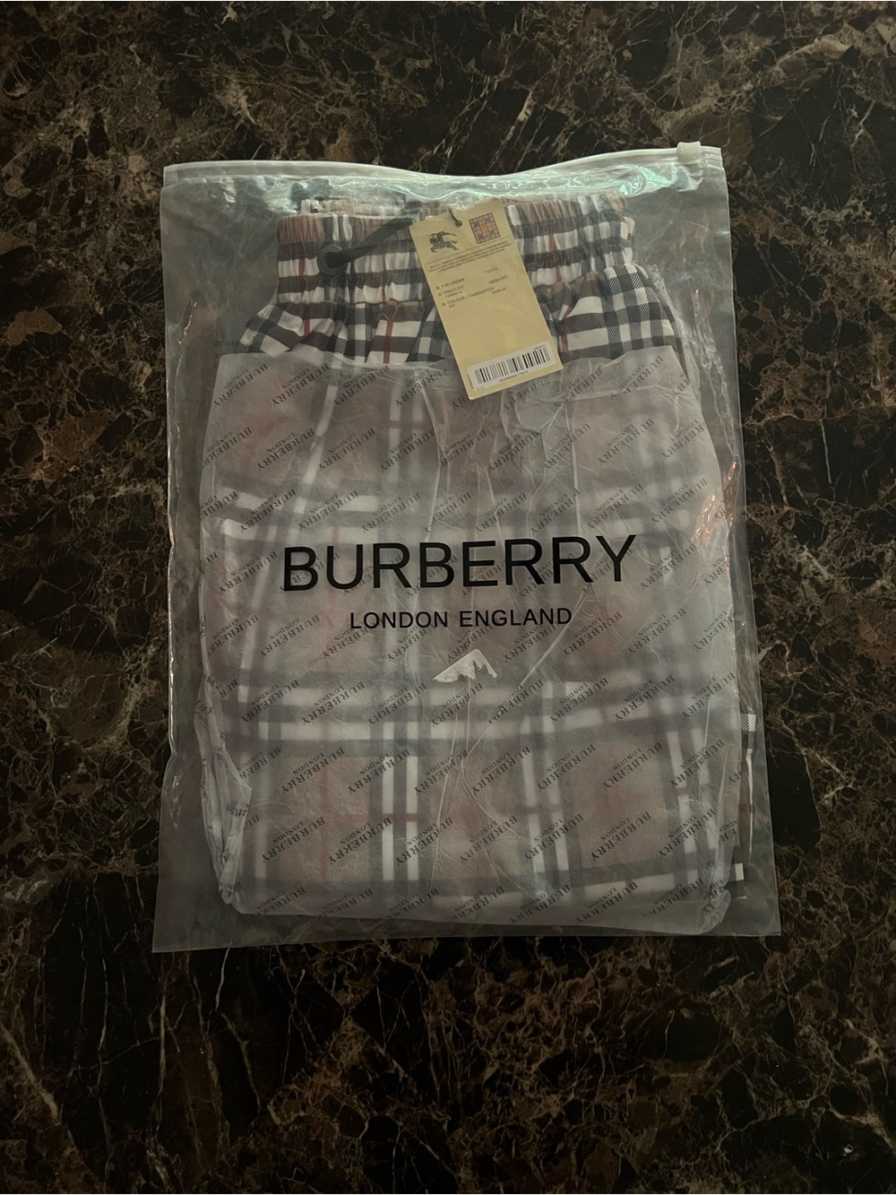 Burberry Beige Vintage Check Swim Shorts with Black & Red Accents - Picture 3 of 3